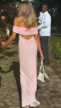 Meshki Audrey Off Shoulder Mesh Maxi Dress Pale Pink Size 12 for rent on The Volte - image 5