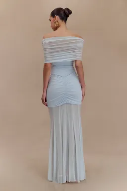 Meshki Caspian Slinky And Mesh Off Shoulder Maxi Dress Pale Blue Size 10 for rent on The Volte - image 2