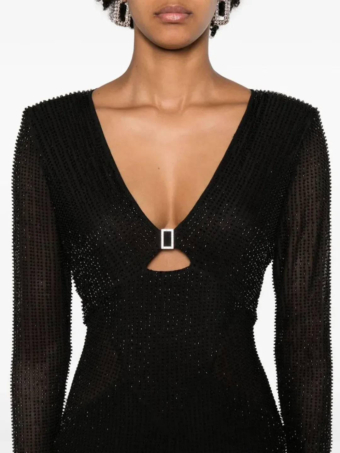 Self Portrait Beaded Mesh Midi Dress Black Size 10 for rent on The Volte - main image