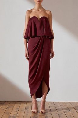 Shona Joy Luxe U Shaped Frill Dress Burgundy Size 10 for rent on The Volte - image 1