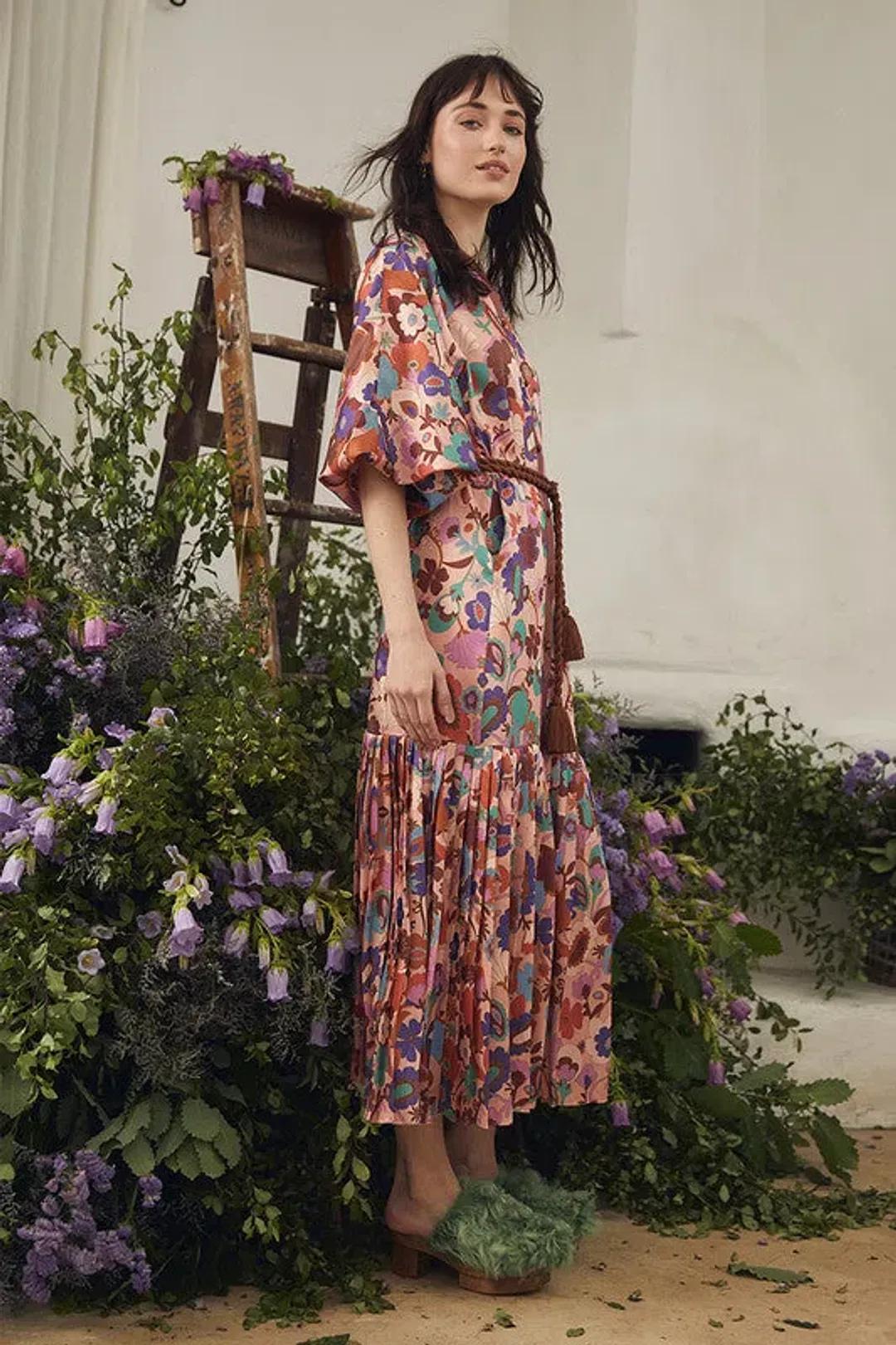 Bohemian Traders Dress Pleated Dolman Dress Carnaby Flora Size 8 for rent on The Volte - main image