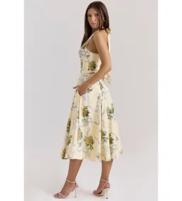 House of CB Allena Ribbon Stretch Cotton Halter Midi Sundress in Lemon Size AU 8 for rent on The Volte - image 3