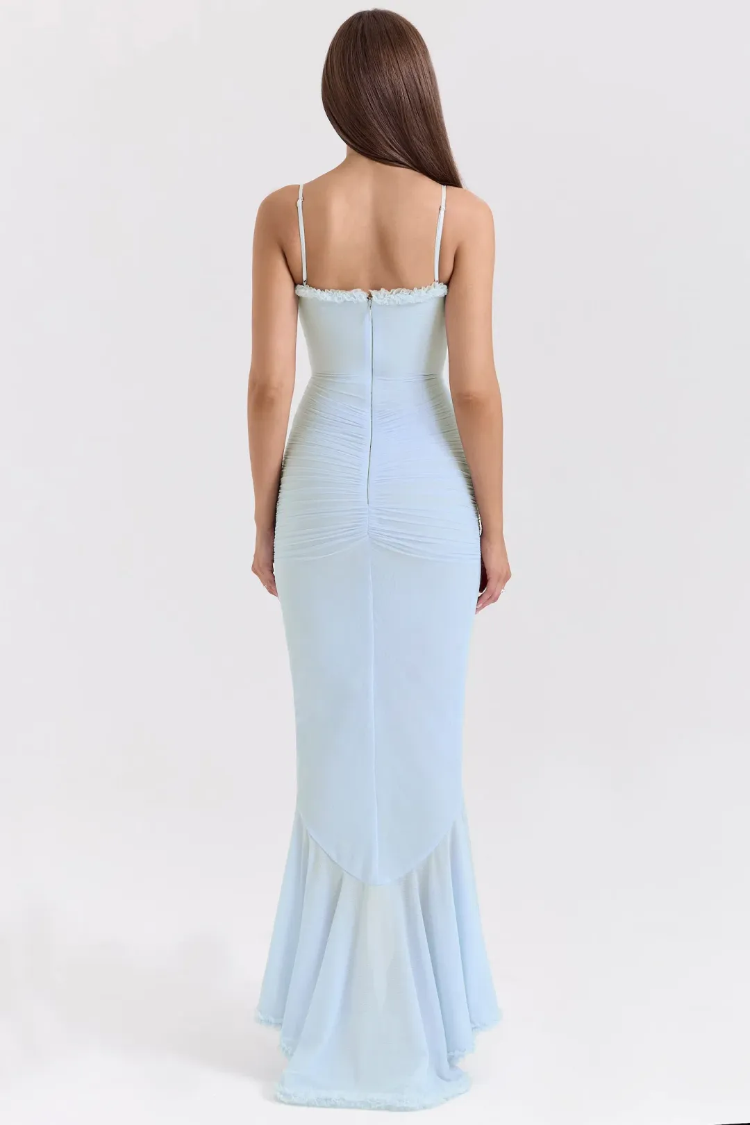 House of CB Gabbi Ice Blue Mesh Ruffled Front Gown Size AU 6 for rent on The Volte - main image