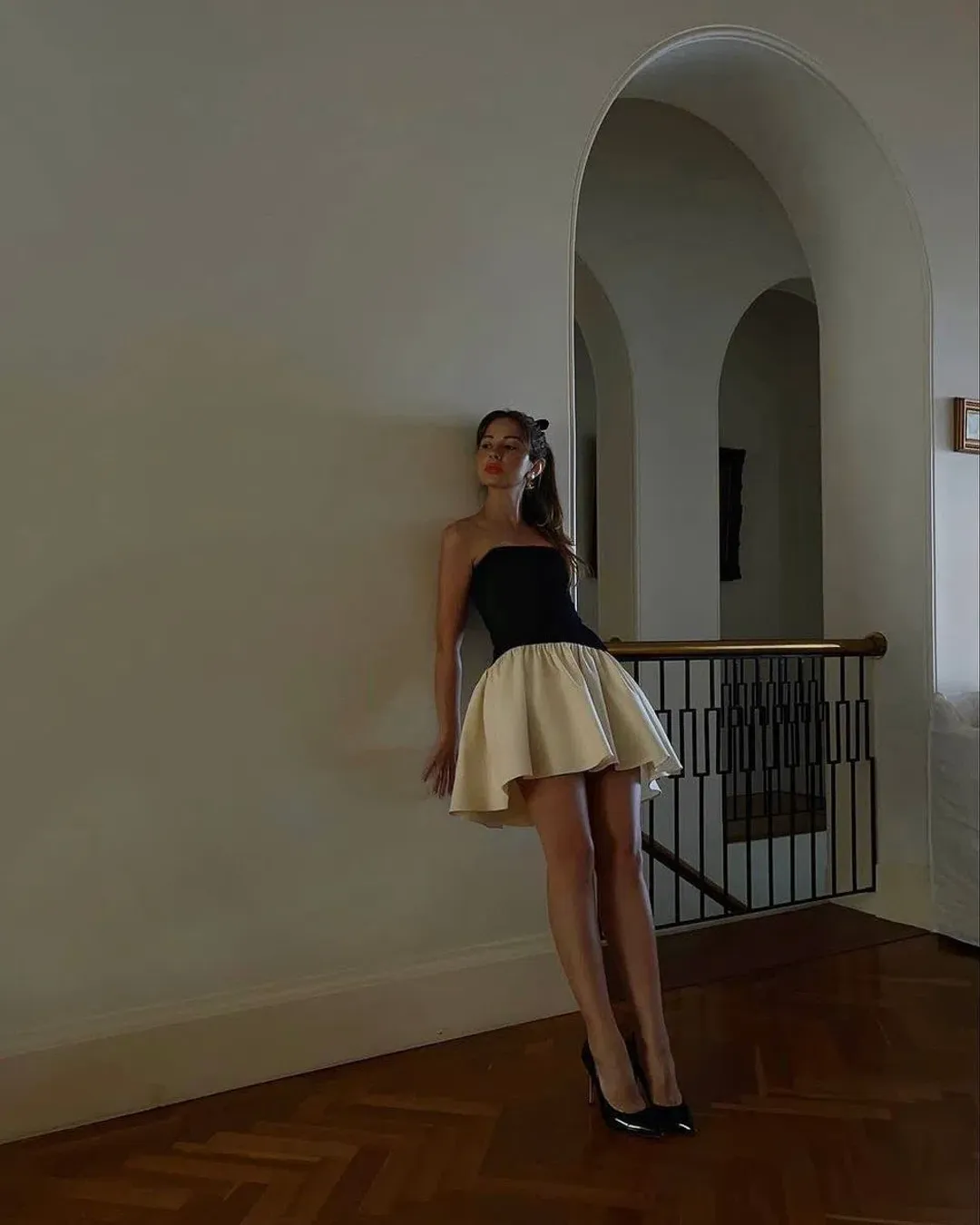 Arcina Sri Celine Mini Dress Black and Ivory Size M for rent on The Volte - main image