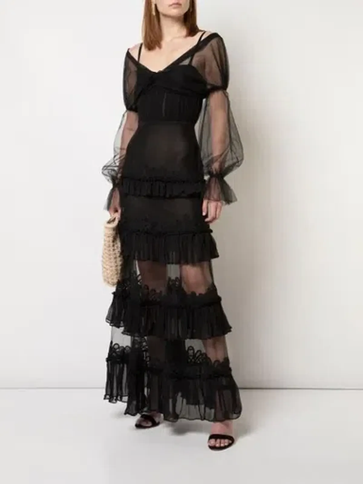 Jonathan Simkhai Lace Tulle Ruffle Dress Black Size 6 for rent on The Volte - main image