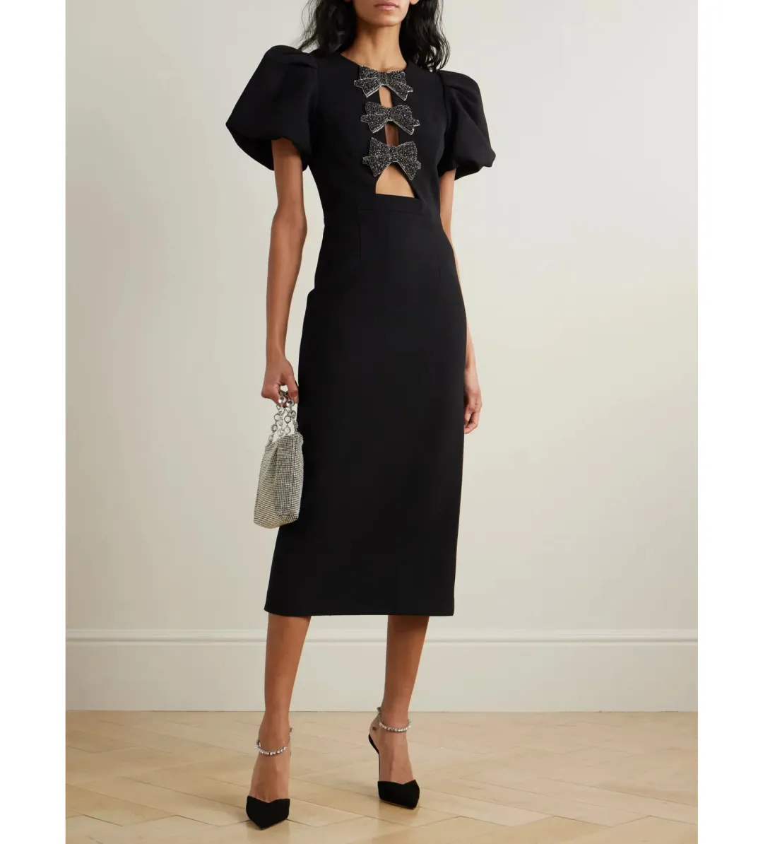 Rebecca Vallance Eliana Puff Sleeve Midi Dress Black Size 10 for rent on The Volte - main image