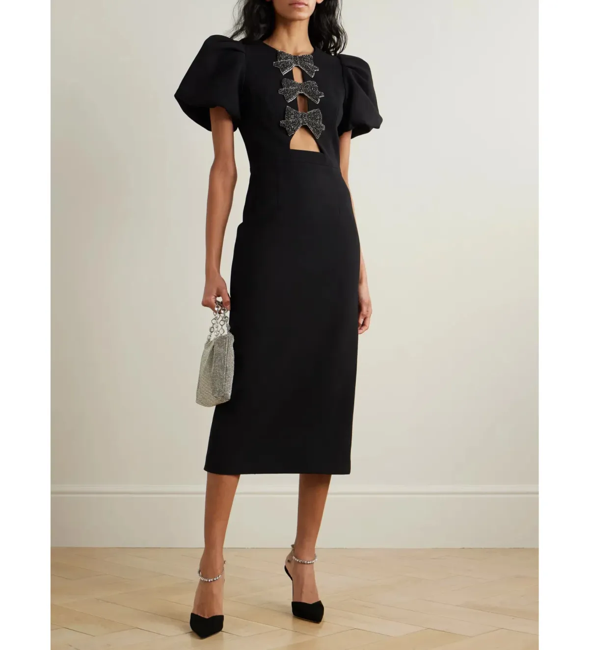 Rebecca Vallance Eliana Puff Sleeve Midi Dress Black Size 10 for rent on The Volte - main image