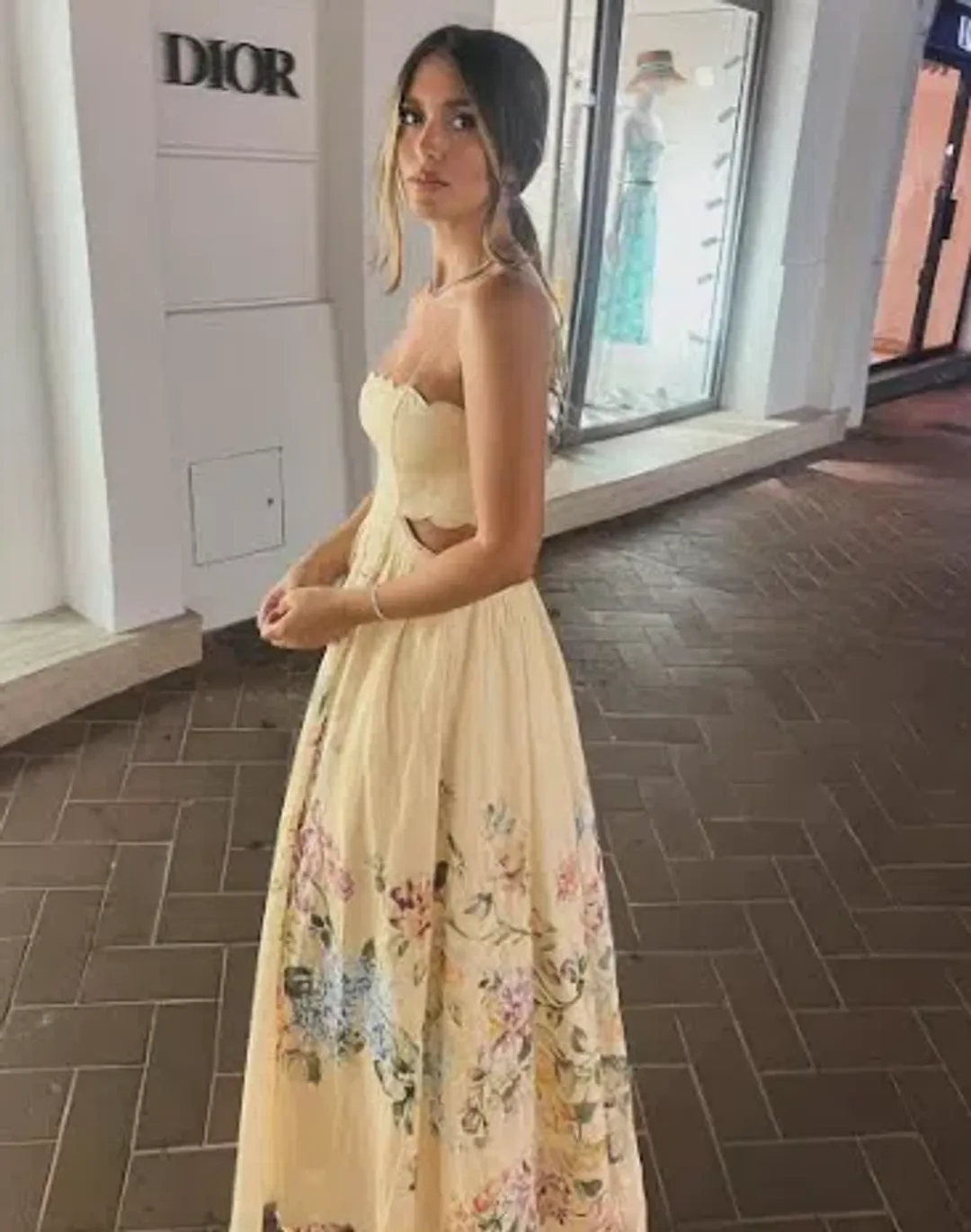 Zimmermann The Halliday Scallop Midi Dress in Cream Watercolour Floral Size 2 / AU 12 for rent on The Volte - main image