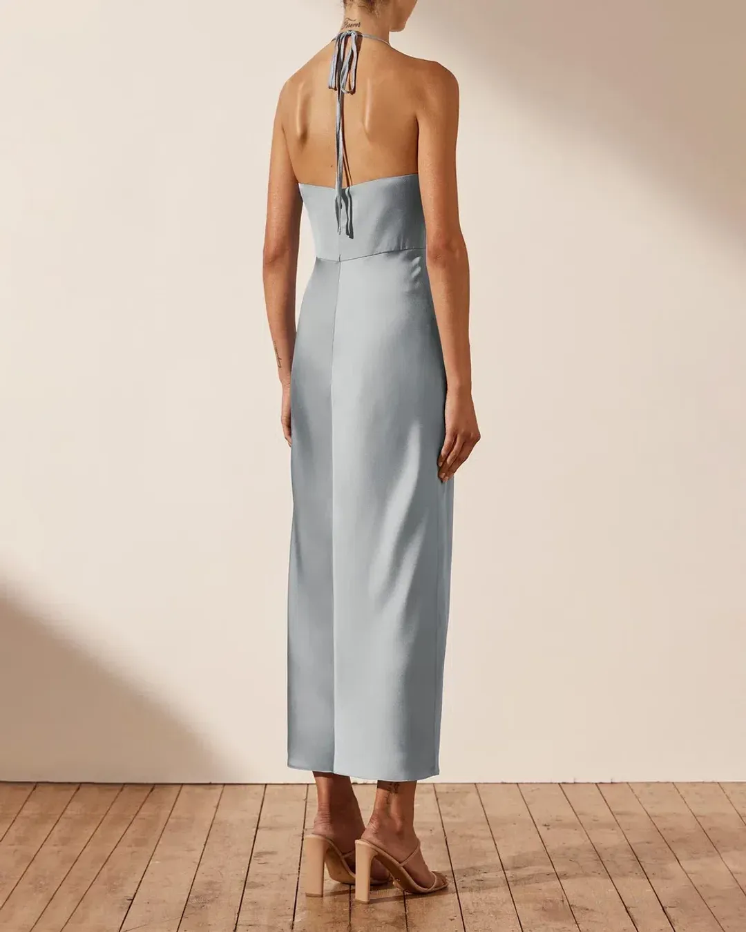 Shona Joy Luxe Twist Front Halter Midi Dress Azure Size 6 for rent on The Volte - main image