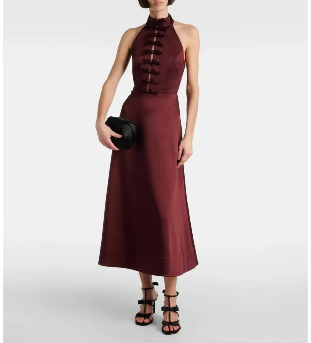 Rebecca Vallance Merlot Halter Midi Dress Burgundy Size 8 for rent on The Volte - main image
