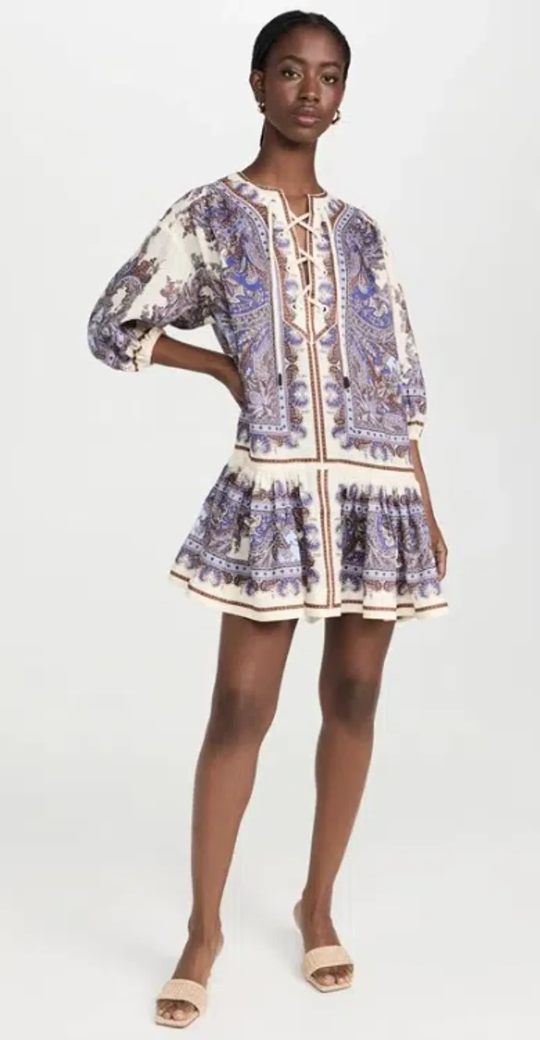 Zimmermann Ottie Eyelet Paisley Linen Mini Dress Size AU 8 for rent on The Volte - main image