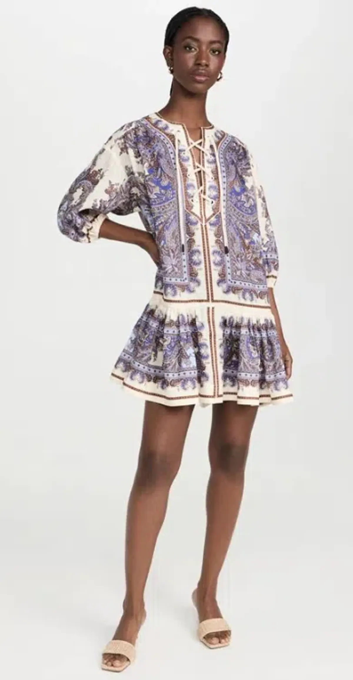 Zimmermann Ottie Eyelet Paisley Linen Mini Dress Size AU 8 for rent on The Volte - main image