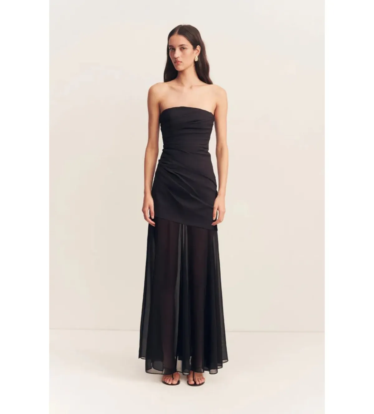 Shona Joy Blainey Strapless Draped Maxi Dress Black Size AU 8 for rent on The Volte - main image
