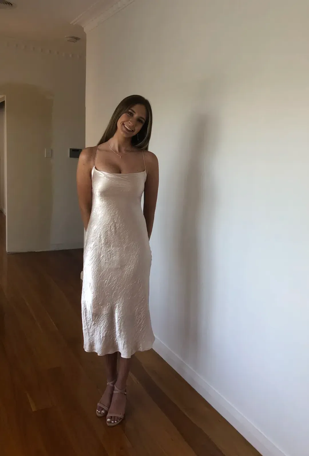 Crush Bias Cowl Slip Champagne Midi Size AU 8 for rent on The Volte - main image