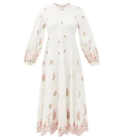 Zimmermann Poppy Floral-Embroidered Linen-Blend Midi Dress White Size 3/AU 14  for rent on The Volte - image 7
