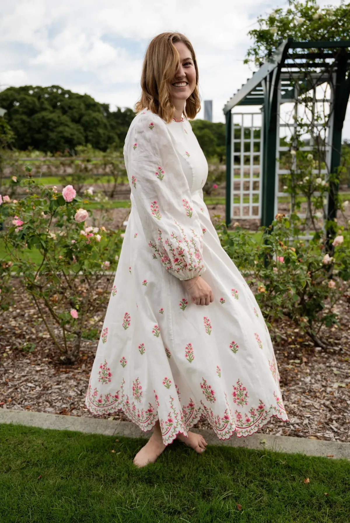 Zimmermann Poppy Floral-Embroidered Linen-Blend Midi Dress White Size 3/AU 14  for rent on The Volte - main image