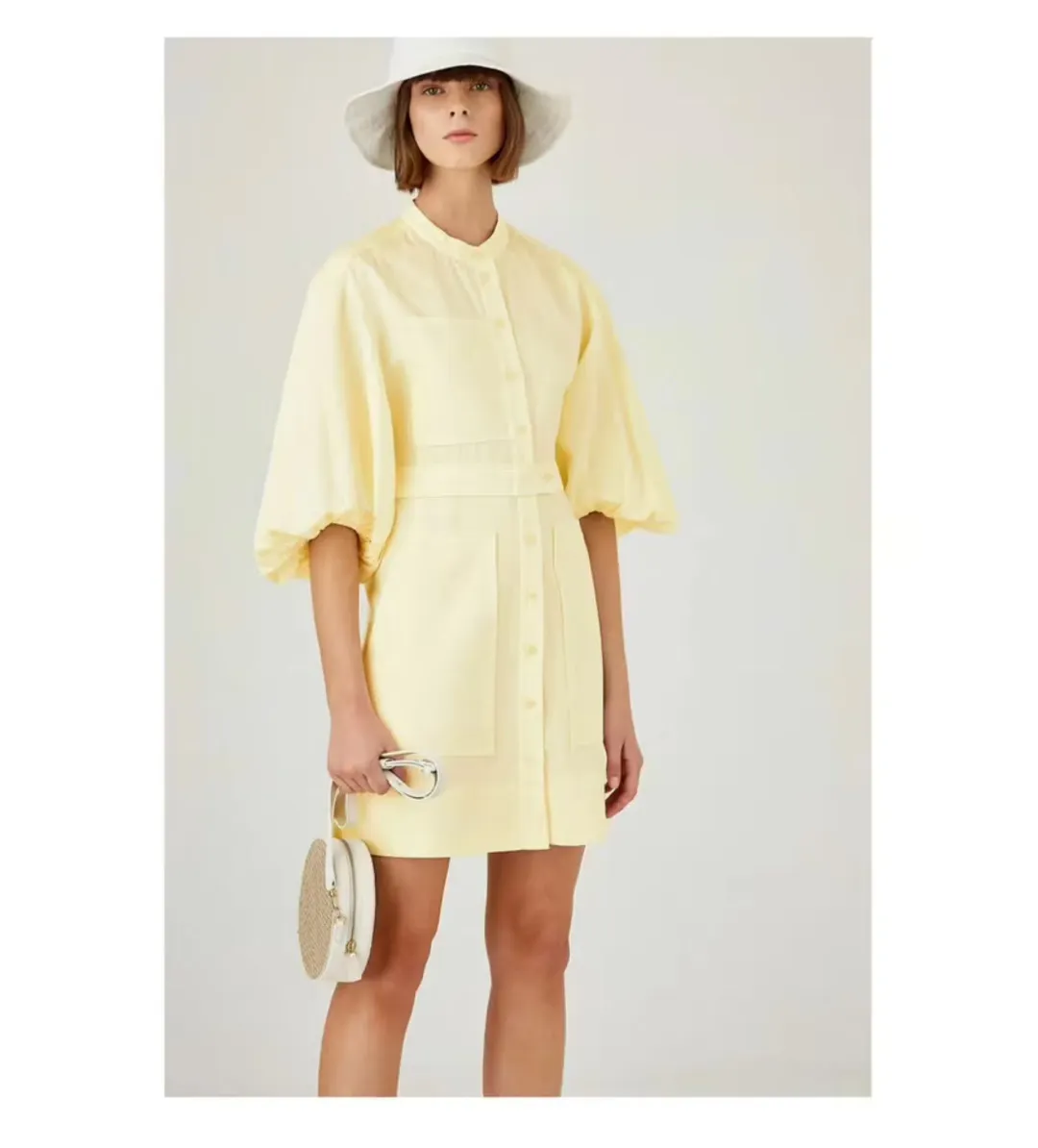 Oroton Cotton-Linen Full Sleeve Sorbet Yellow Dress Size 10 for rent on The Volte - main image