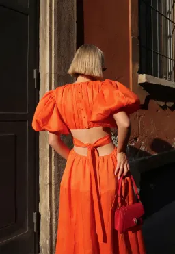 Aje Cosette Tie Back Midi Dress Orange Size 6 for rent on The Volte - image 2