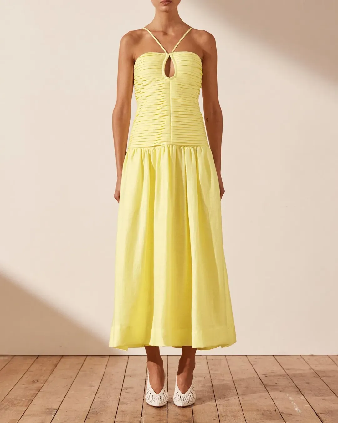 Shona Joy Thea Keyhole Midi Dress Yellow Size AU 8 for rent on The Volte - main image