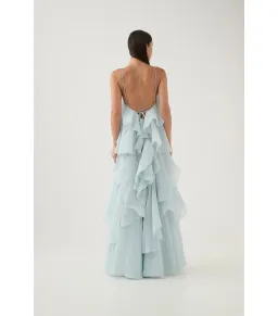 Aje Pandorea Layered Maxi Dress in Silver Blue Size AU 8 for rent on The Volte - image 4