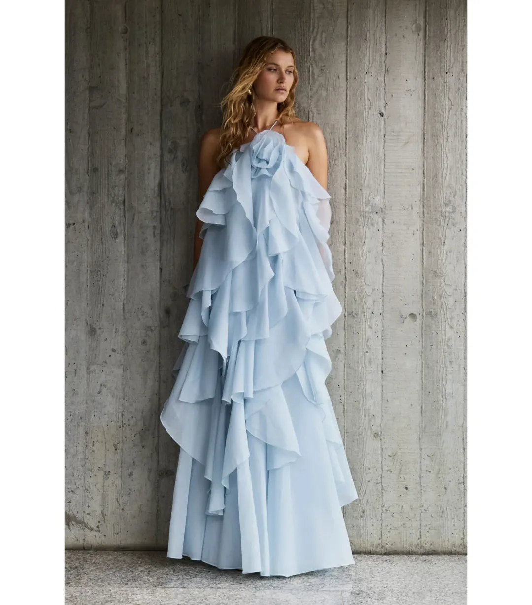 Aje Pandorea Layered Maxi Dress in Silver Blue Size AU 8 for rent on The Volte - main image