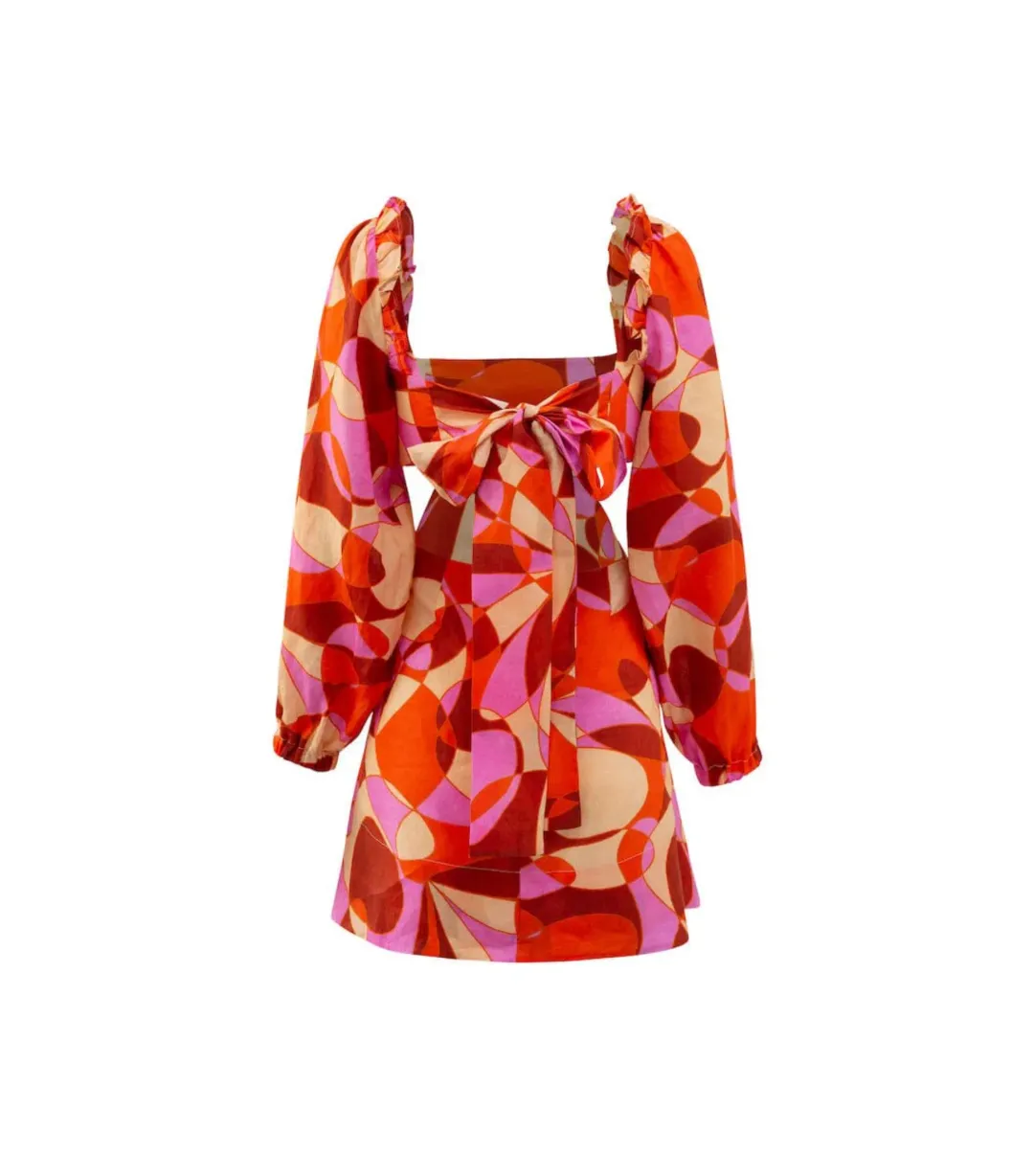 Sofia The Label Goldie Cut Out Mini Dress Retro Print Size AU 8  for rent on The Volte - main image