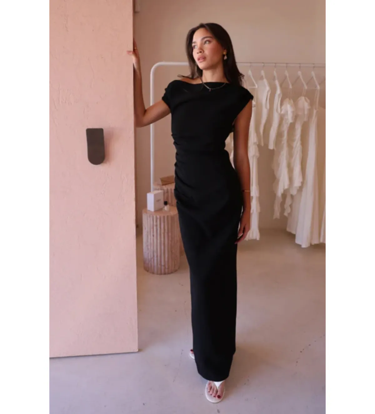 By Nicola Vivian Crepe Maxi Dress Black Size 14 for rent on The Volte - main image
