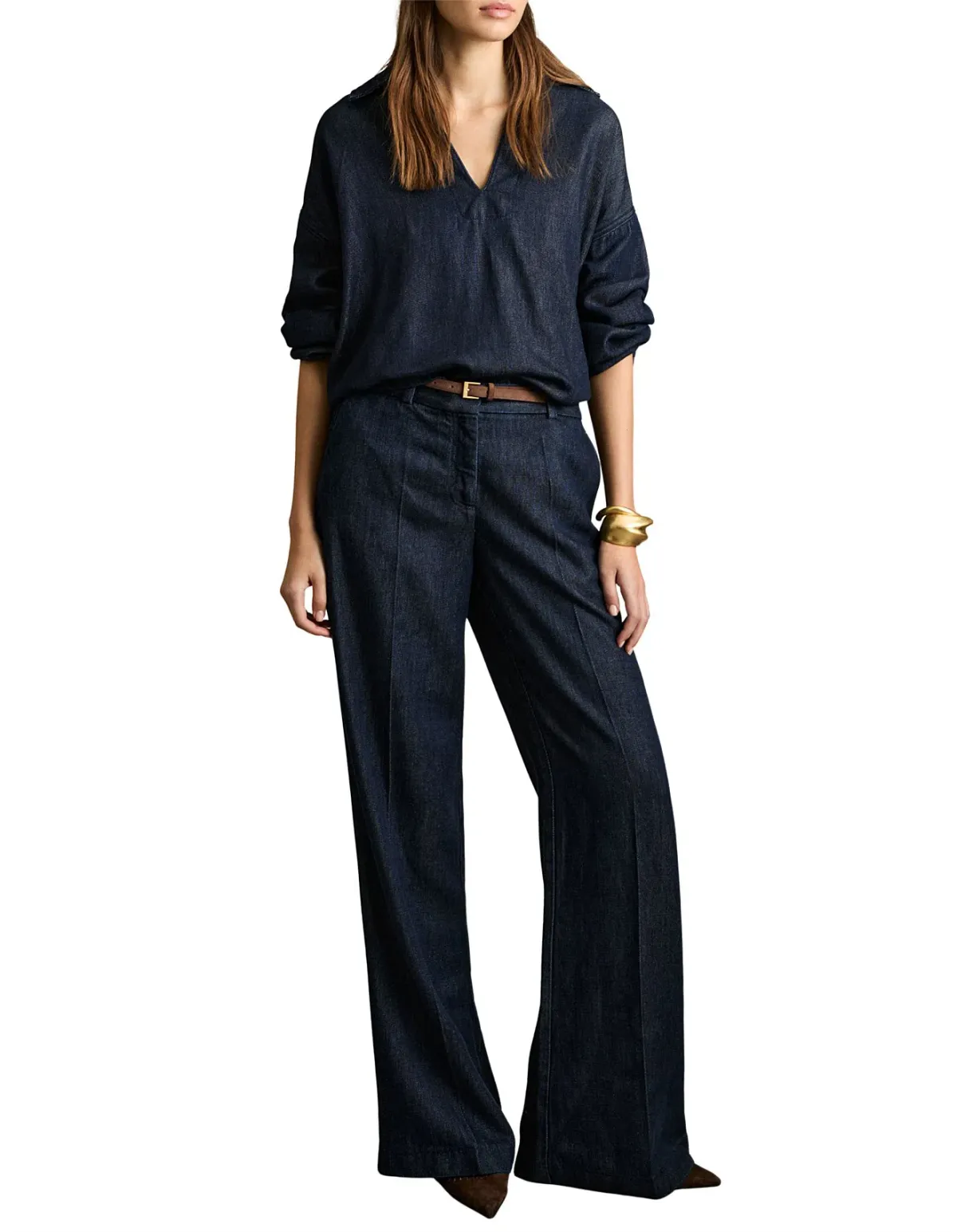 Reiss Reed Deep V Woven Top in Indigo Size UK 12 / AU 12 for rent on The Volte - main image