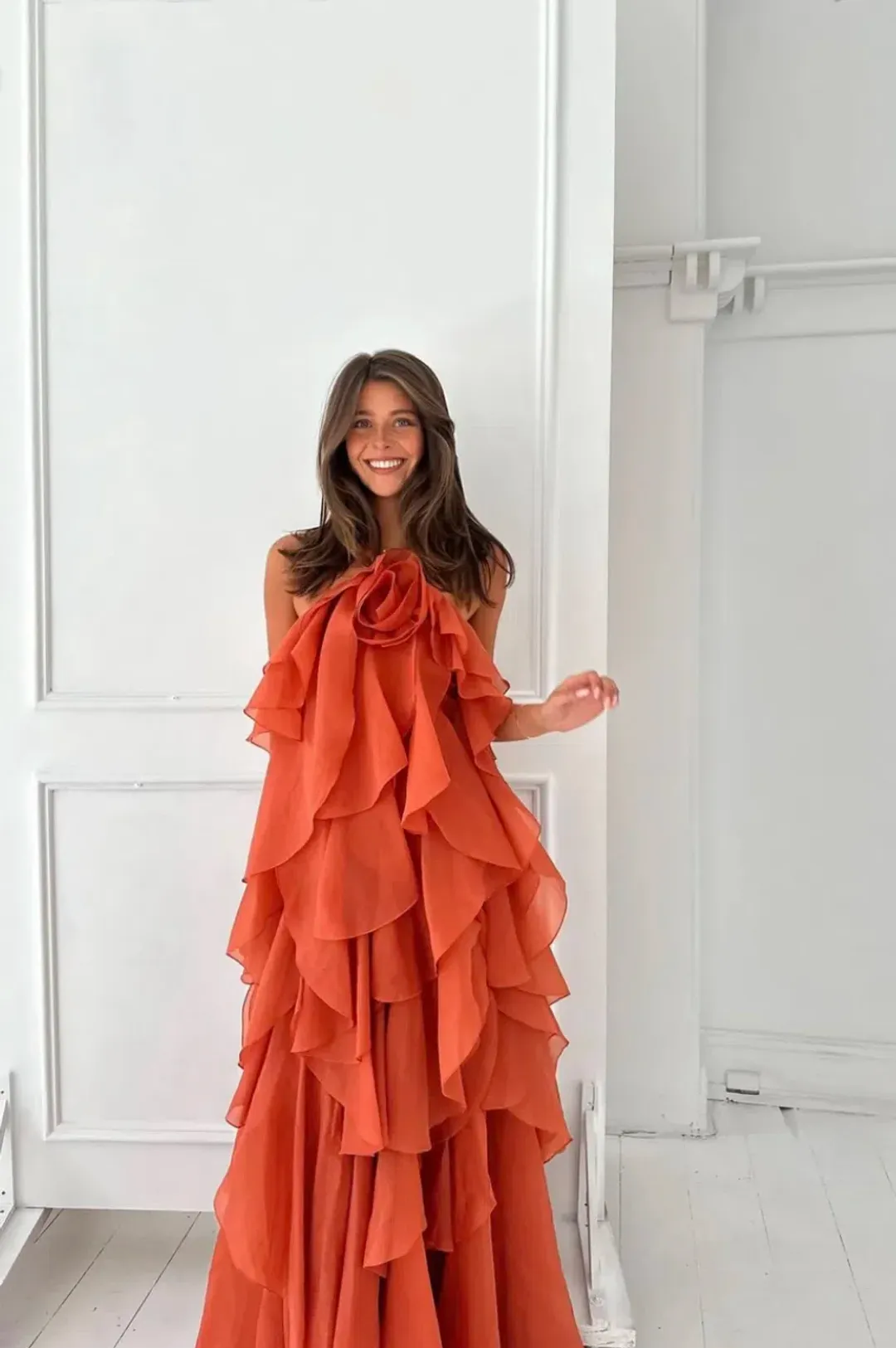 Aje Pandorea Maxi Dress Coral Clay Size 16  for rent on The Volte - main image