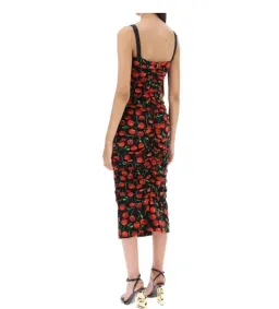 Dolce & Gabbana Cherry-Print Ruched Midi Dress Black Size AU 10 for rent on The Volte - image 3