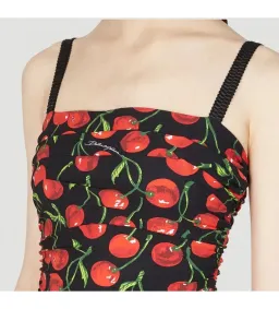 Dolce & Gabbana Cherry-Print Ruched Midi Dress Black Size AU 10 for rent on The Volte - image 4