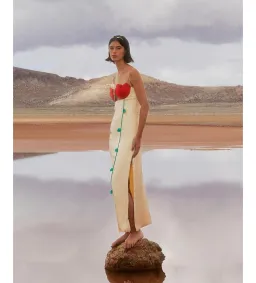 Farm Rio Beige Rose Shaped Bodice Sleeveless Maxi Dress Size AU 8 for rent on The Volte - image 2