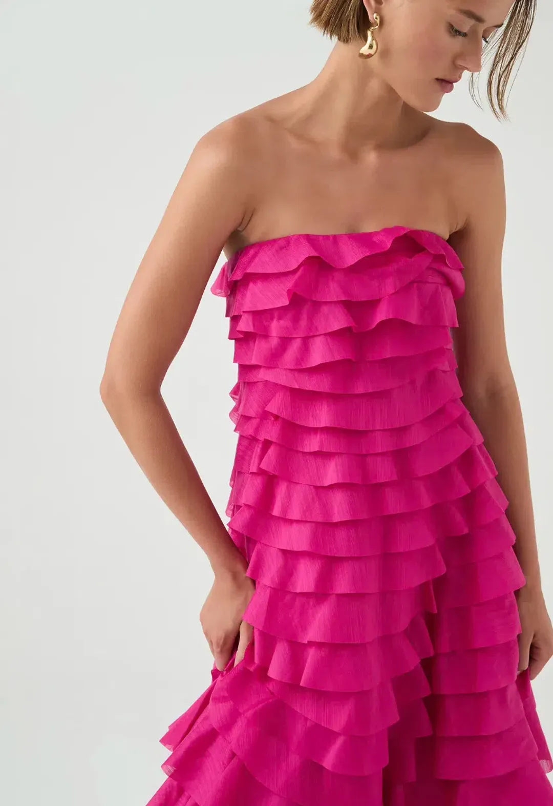 Aje Fleur Pleated Gown Magenta Size 10 for rent on The Volte - main image