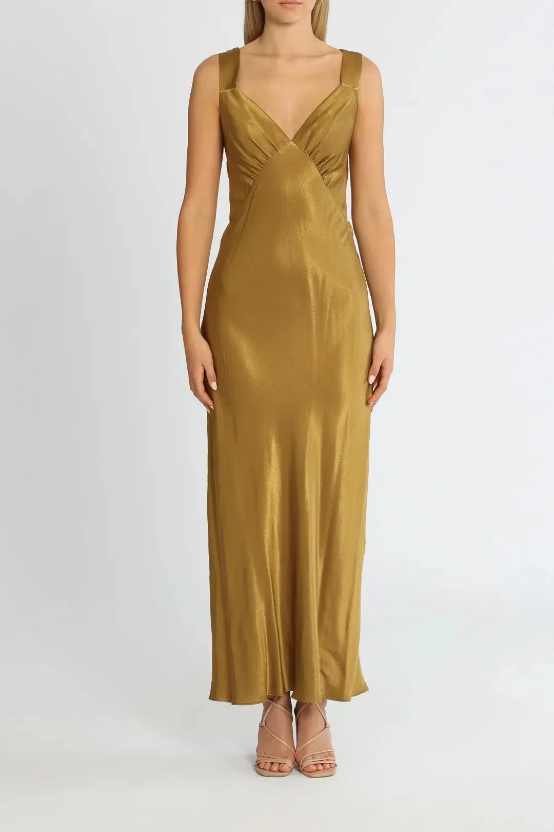 Shona Joy Giorgia Plunged Midi Dress in Olive Oil Size 10 for rent on The Volte - main image