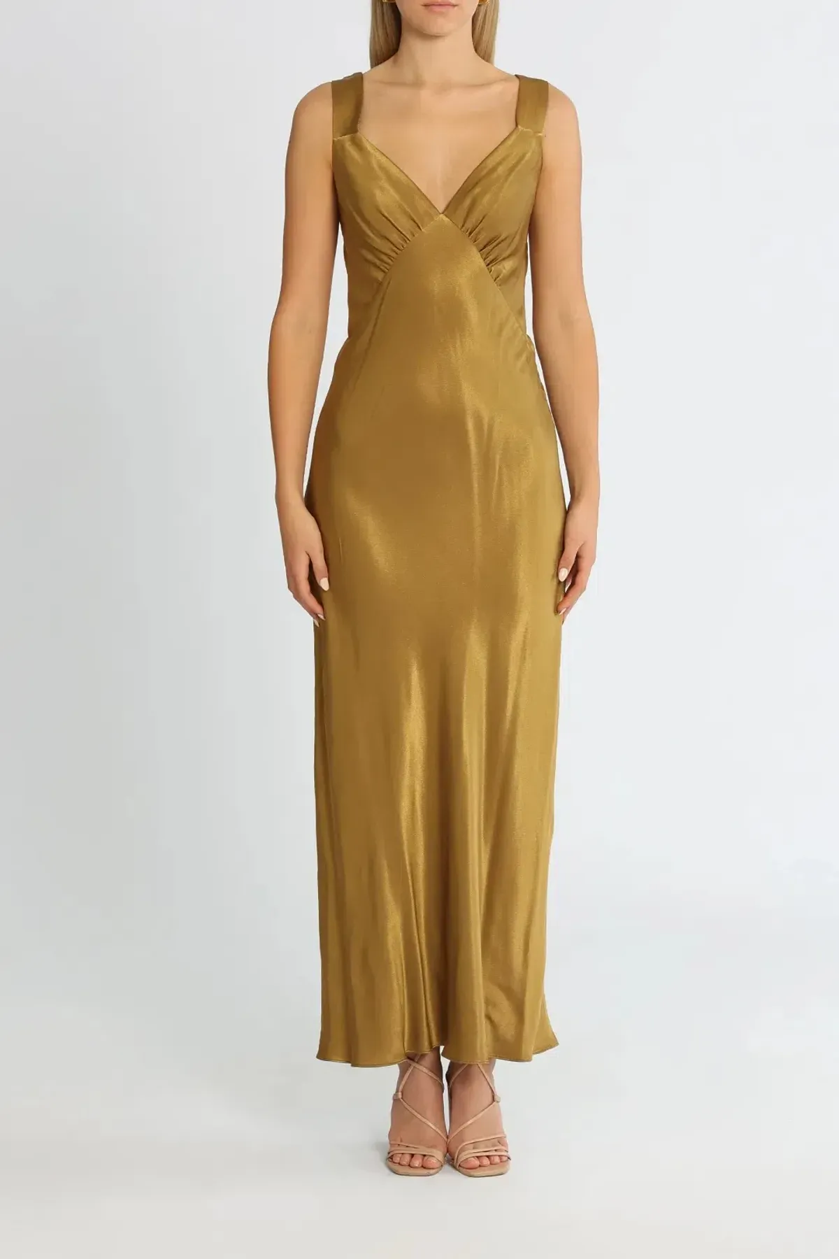 Shona Joy Giorgia Plunged Midi Dress in Olive Oil Size 10 for rent on The Volte - main image