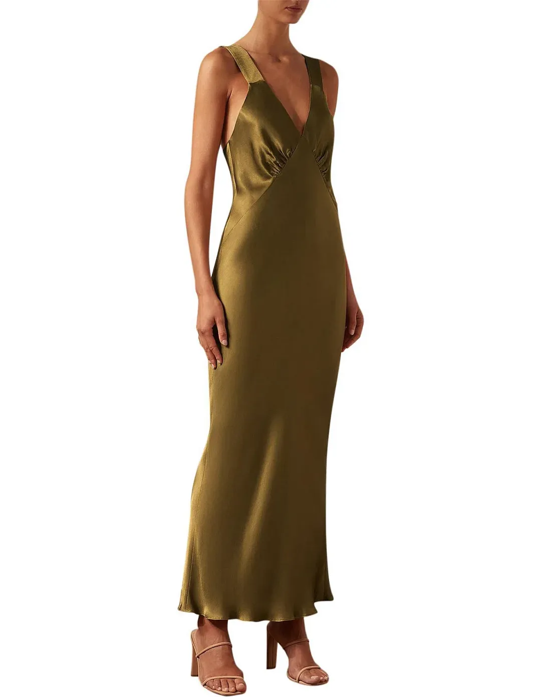 Shona Joy Giorgia Plunged Midi Dress in Olive Oil Size 10 for rent on The Volte - main image