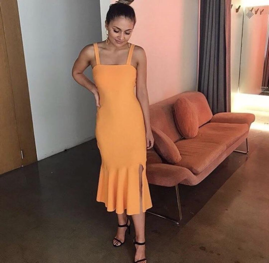 Finders Keepers Tribute Sorbet Midi Dress Yellow  Size 10 for rent on The Volte - main image