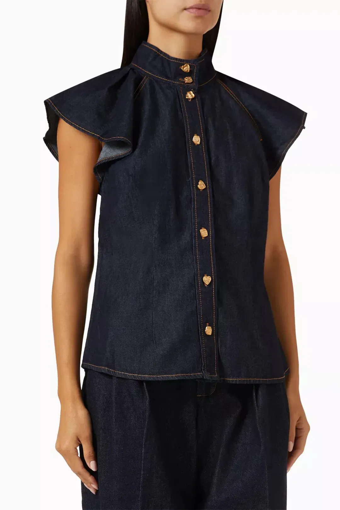 Zimmermann Crush Flutter Sleeve Shirt in Night Sky Size AU 12 for rent on The Volte - main image