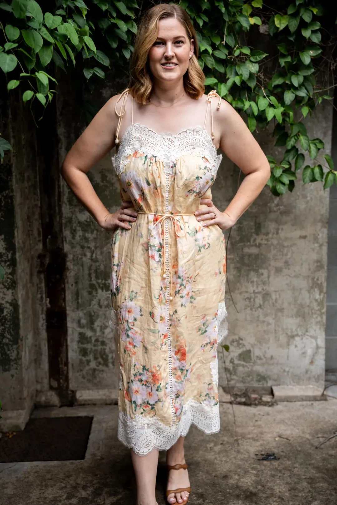 Zimmermann Everley Lace Slip Midi Dress Yellow Size 4 / AU 16 for rent on The Volte - main image