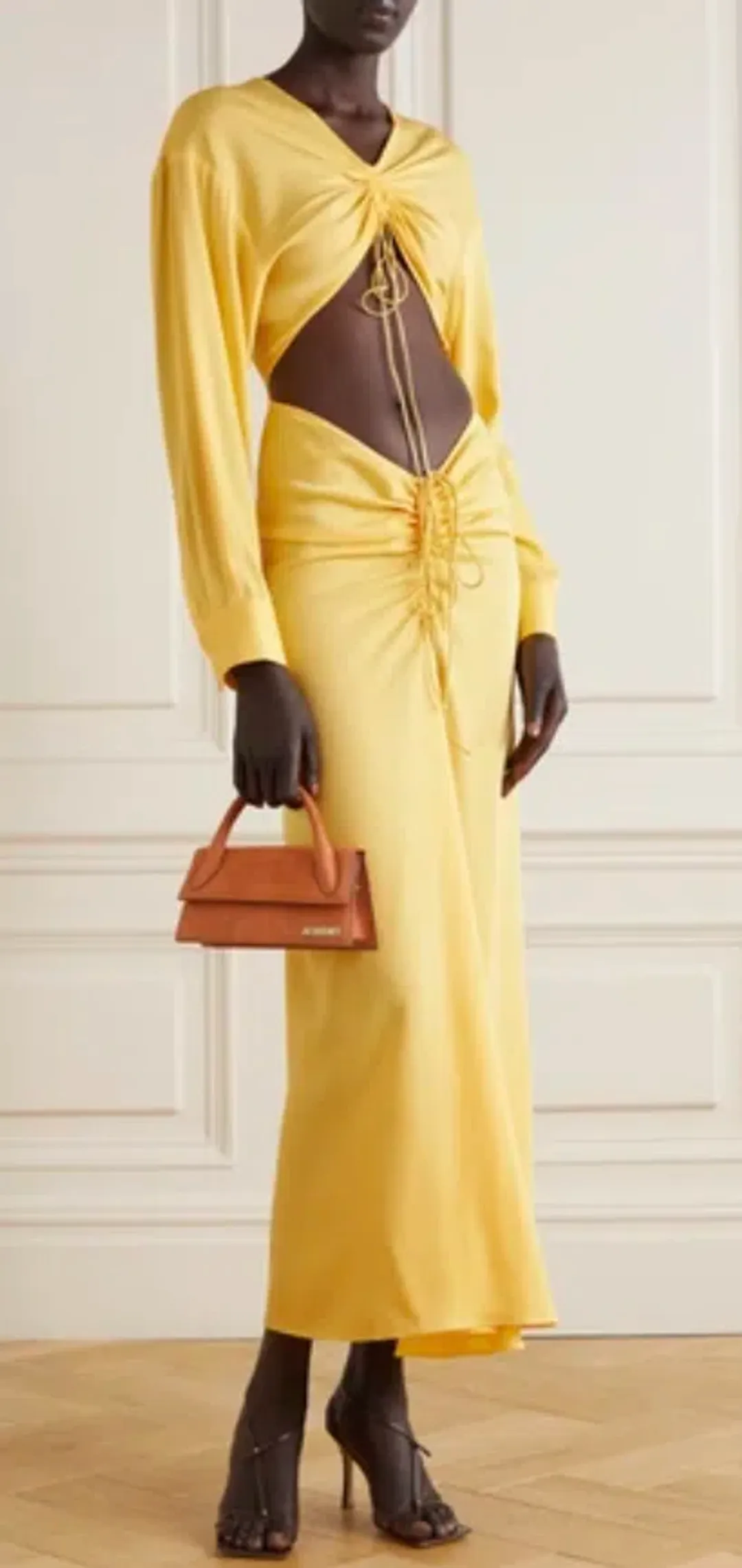 Christopher Esber Ruched Cutout Stretch Jersey Maxi Dress in Yellow Size AU 10 for rent on The Volte - main image
