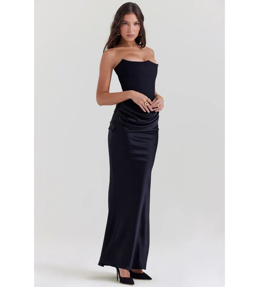  House of CB Persephone Strapless Corset Maxi Dress in Black Size Large / AU Size 12 for rent on The Volte - main image