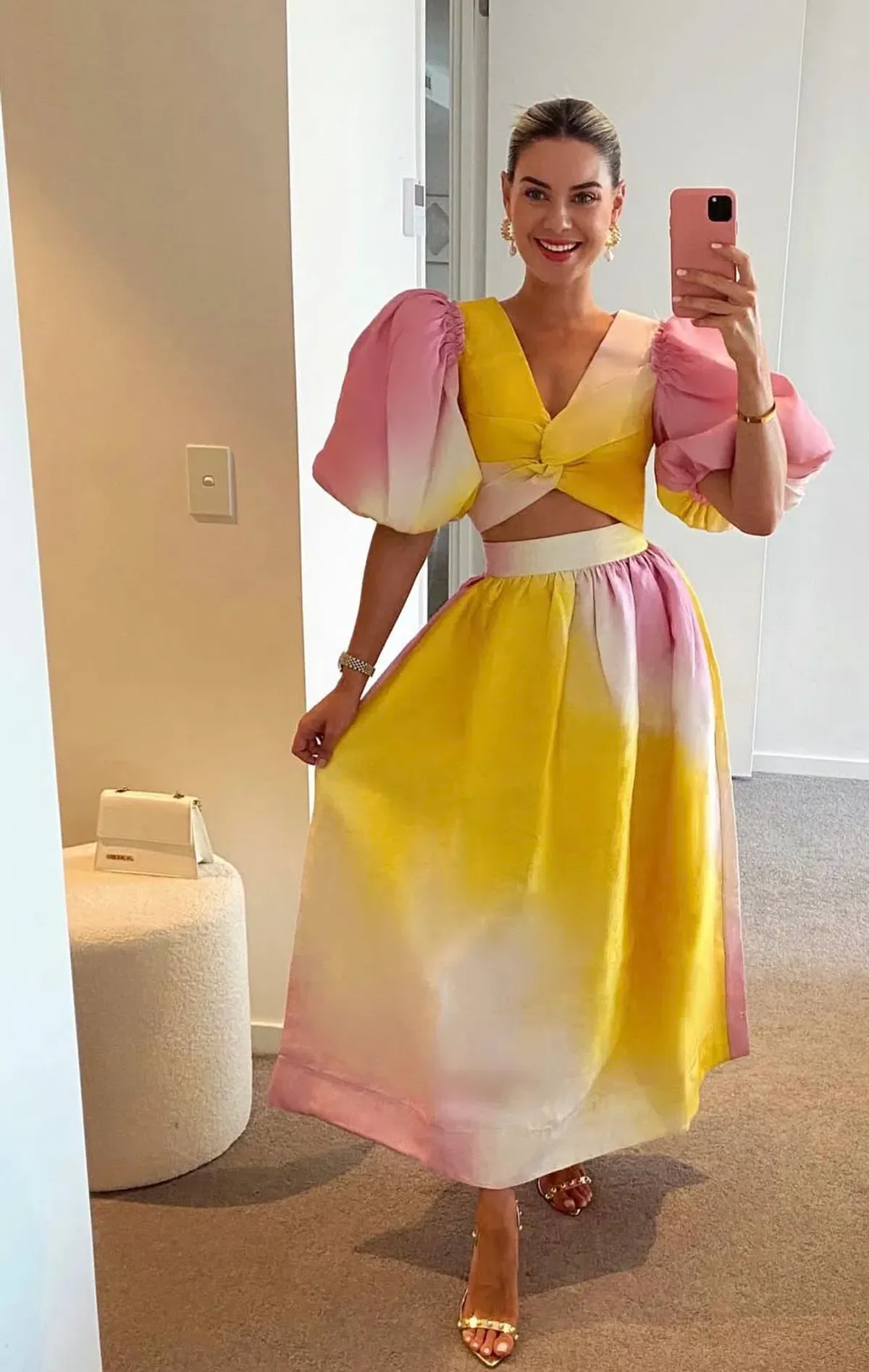 Aje Cloud Burst Puff Sleeve Cropped Top & Midi Skirt AU 8 for rent on The Volte - main image