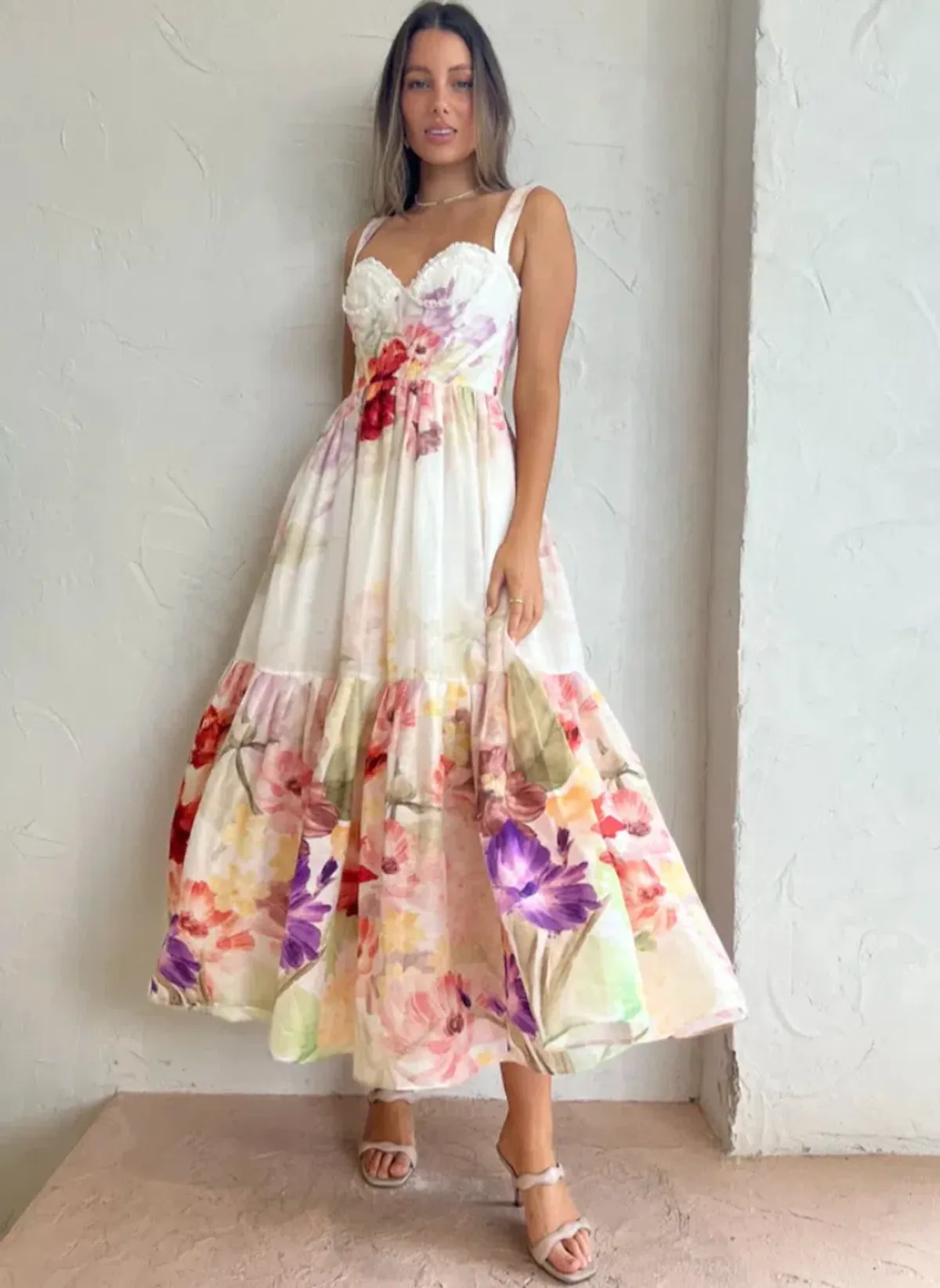 Leo Lin Rose Bustier Midi Dress Size 6 for rent on The Volte - main image