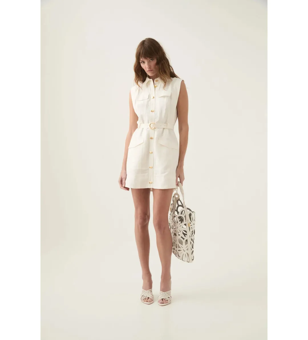 Aje Dulcet Logo Mini Dress in Ivory Size AU 8 for rent on The Volte - main image