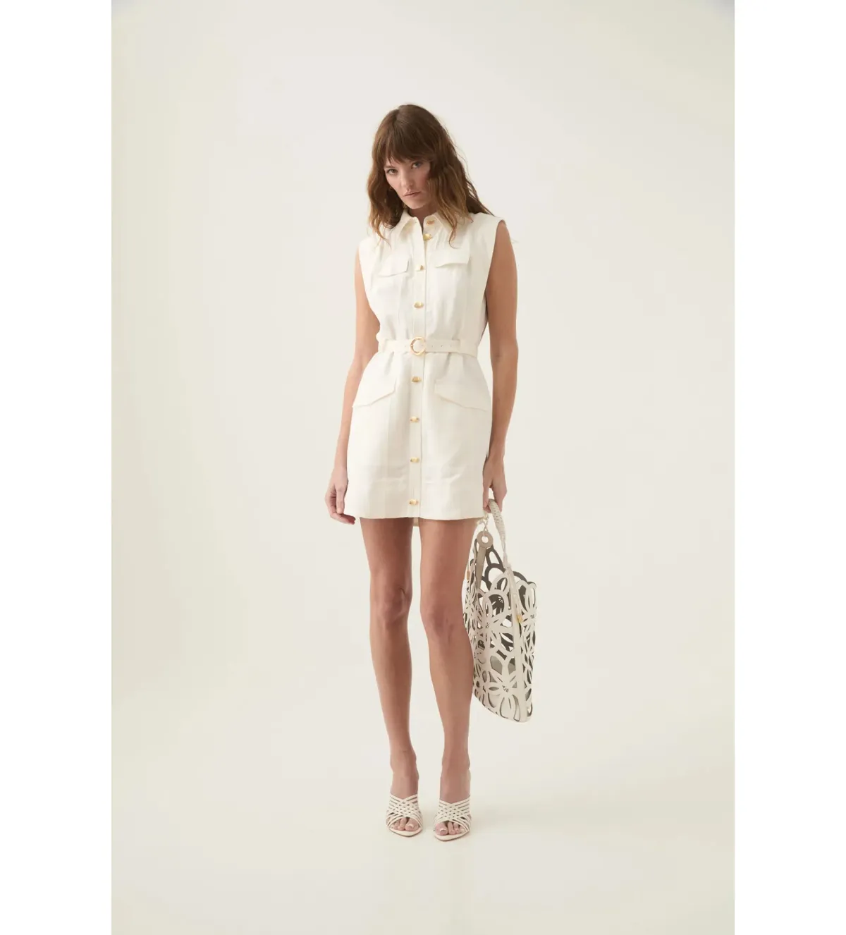 Aje Dulcet Logo Mini Dress in Ivory Size AU 8 for rent on The Volte - main image