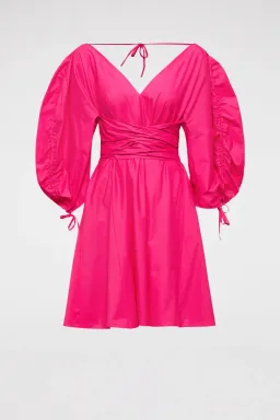 Scanlan Theodore Parachute Gather Sleeve Mini Dress Fuchsia Size 8 for rent on The Volte - image 3