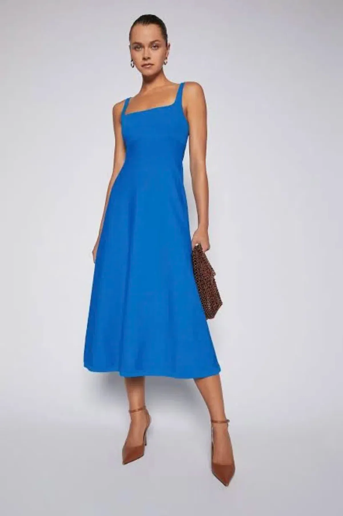 Scanlan Theodore Crepe Knit Square Neck Dress in Prussian Blue Size 8 for rent on The Volte - main image