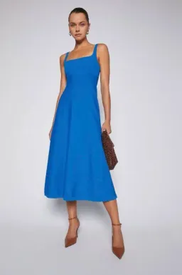 Scanlan Theodore Crepe Knit Square Neck Dress in Prussian Blue Size 8 for rent on The Volte - image 1