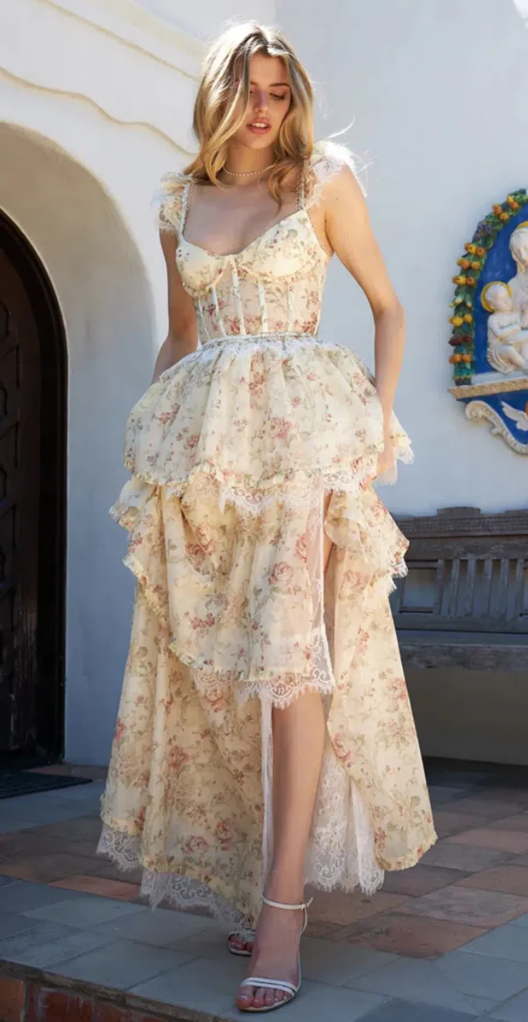 V. Chapman Jolie Corset Ruffle Lace Maxi Gown Size 8 for rent on The Volte - main image