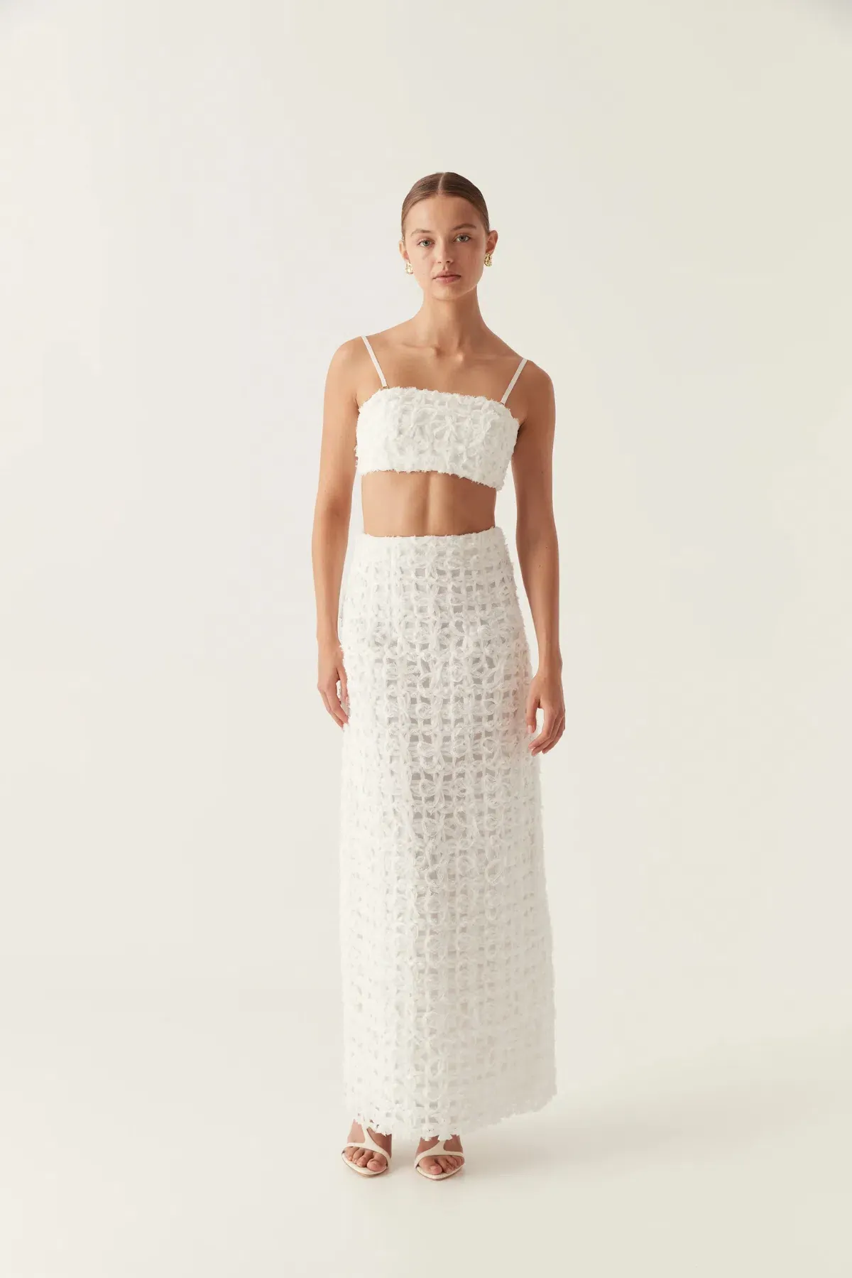 Aje Quintette Textured Midi Skirt and Bralette Set in Ivory Size 12 for rent on The Volte - main image